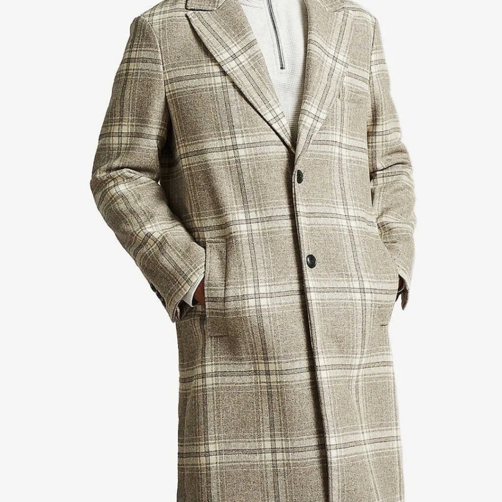NWT $725‎ Ted Baker MMO Ogle Check Wool Blend Coat - Taupe - XL / 5